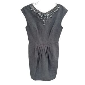 Chetta B Sunhee Dress Sz 4 Women's‎ Gray Embellished Knee Length SI49